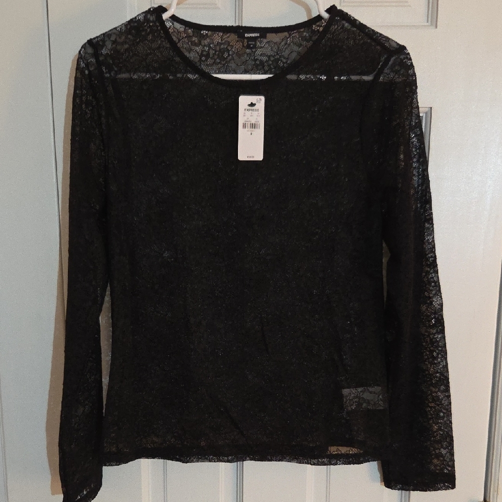 Express Black Sheer Lace Blouse
